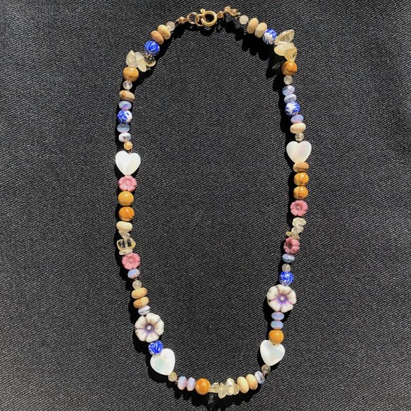 Beaded Necklace ‘Blueberry Muffin’ 16" Choker Hand-Knotted 14k Gold Plated - Picture 2 of 6